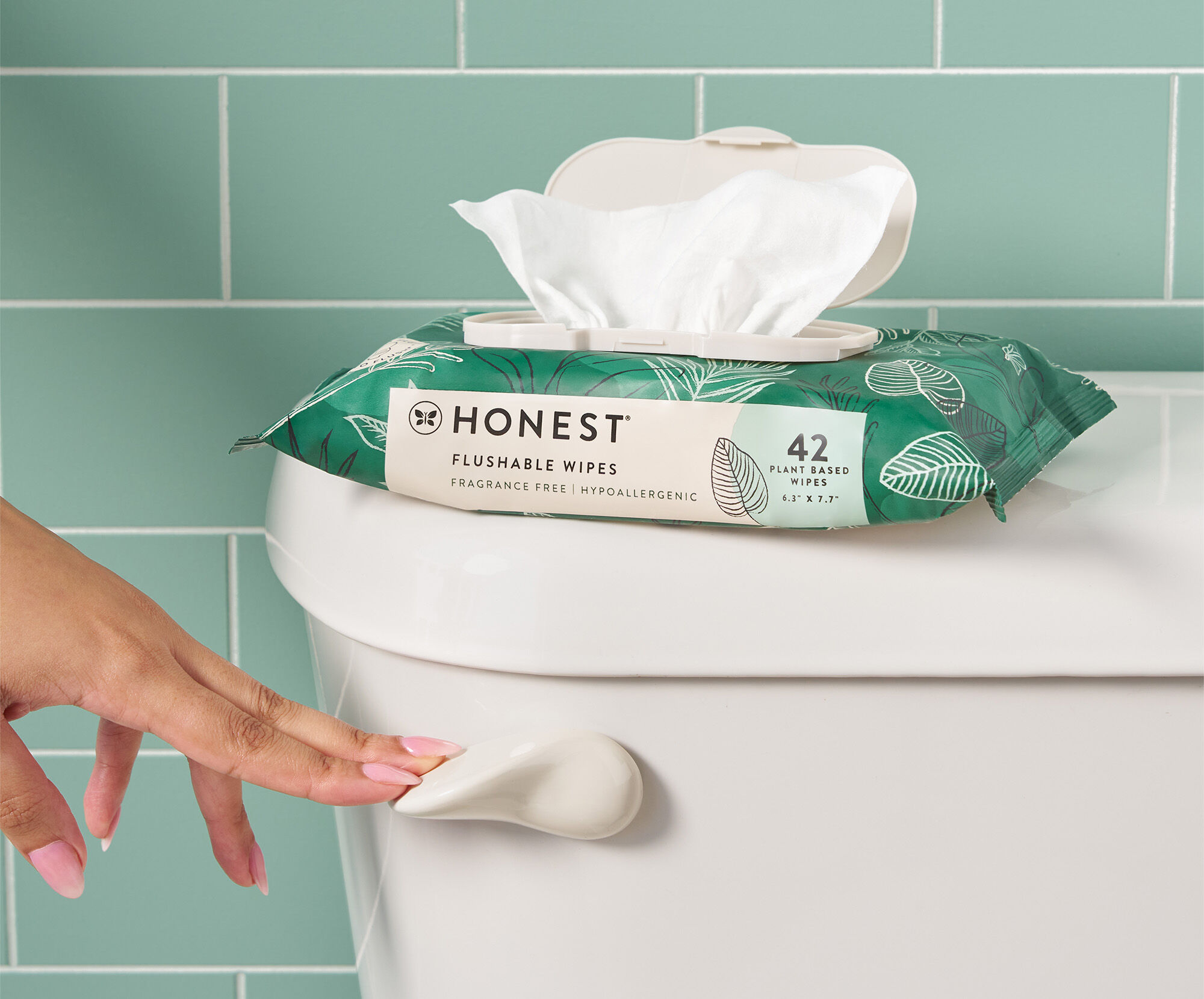 Flushable Wipes with hand flushing toilet